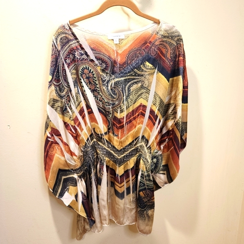 Dressbarn Printed Butterfly sleeves blouse size L